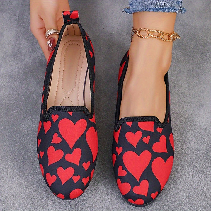 Women's Love Pattern Flat Shoes, Valentine's Day Soft Sole Slip On Shoes, Casual All-Match Daily Flats