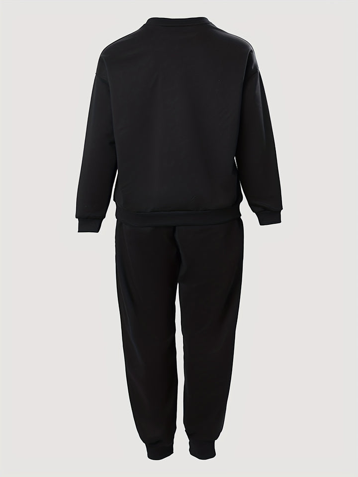 Letter Print Two-piece Set, Casual Long Sleeve Sweatshirt & Drawstring Jogger Pants Outfits, Women's Clothing