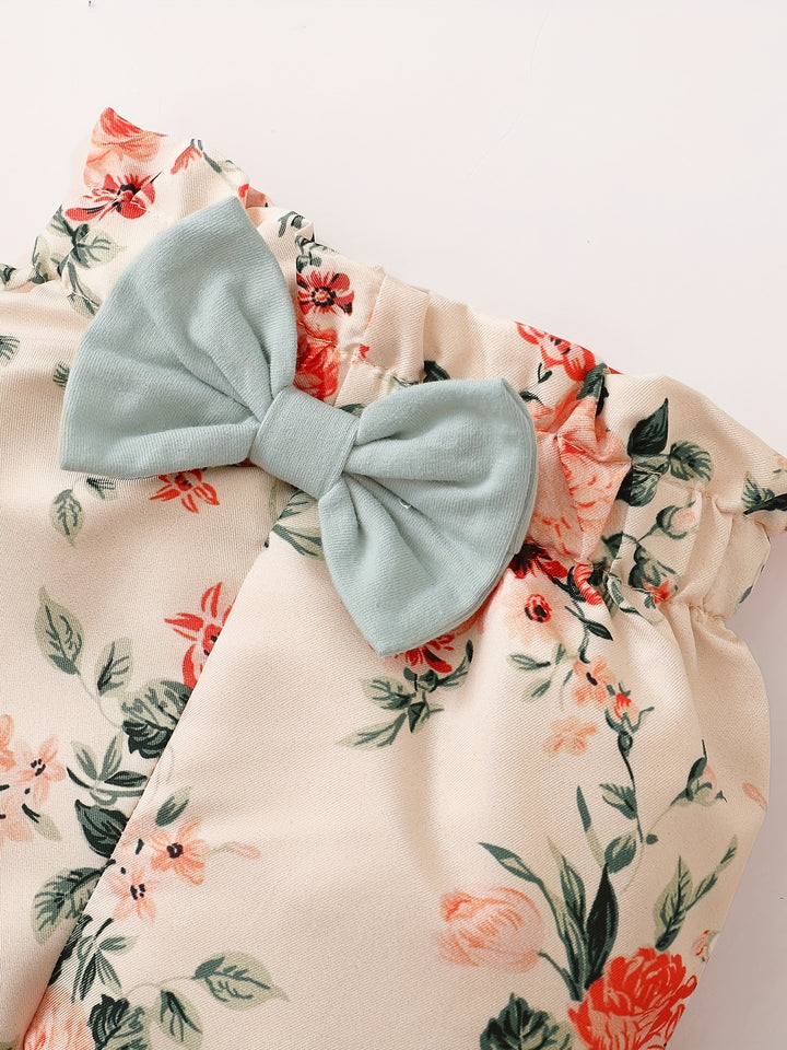 Lovely & Casual Baby Girls Outfit - Letter Print Long Sleeve Infant Onesie Romper + Pants + Headbands Gift 4psc Set