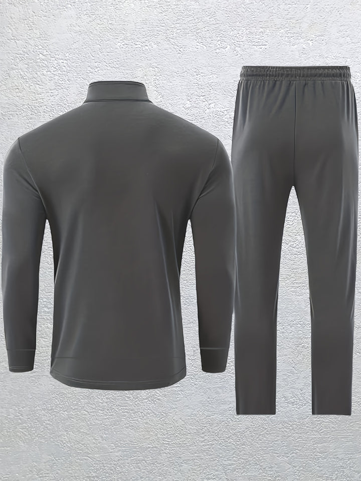 Plus Size Men's Band Collar Sweatshirt & Sweatpants Set For Autumn/winter, Men's Clothing