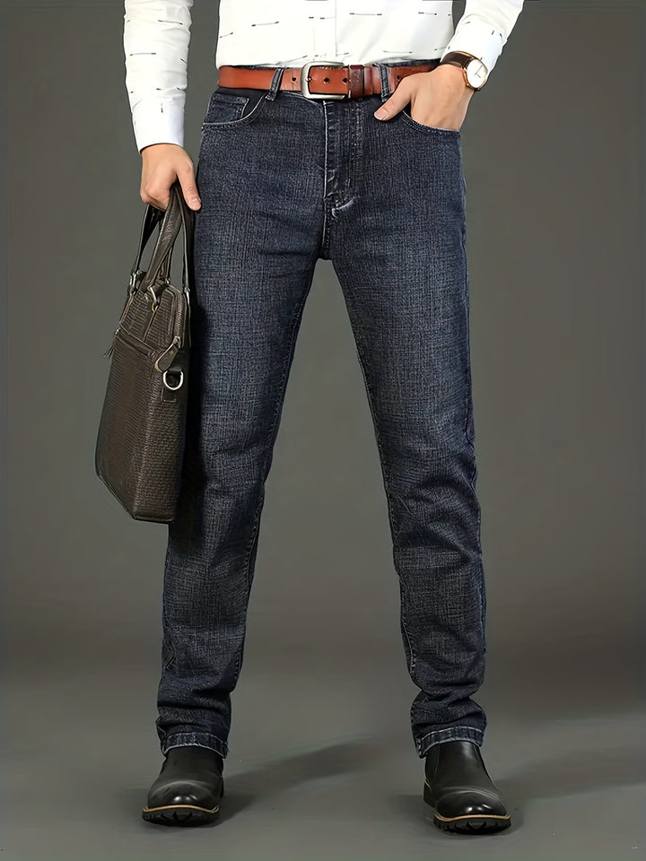 Men's High Quality Straight Leg Jeans For Business, Semi-formal Stretch Denim Pants