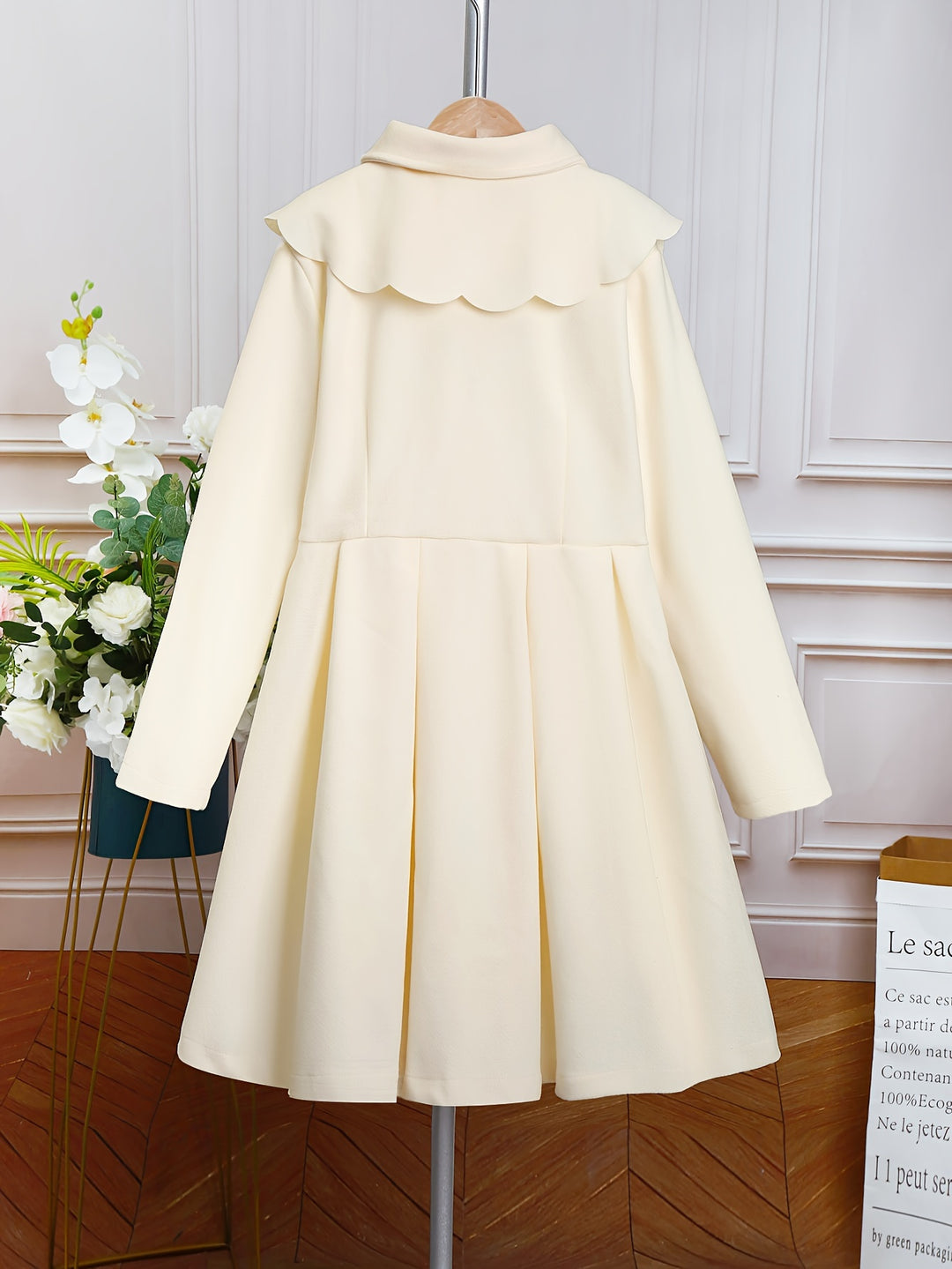 Elegant Girls Solid Long Sleeve Collar Dress For Spring Fall Winter Christmas Gift Party