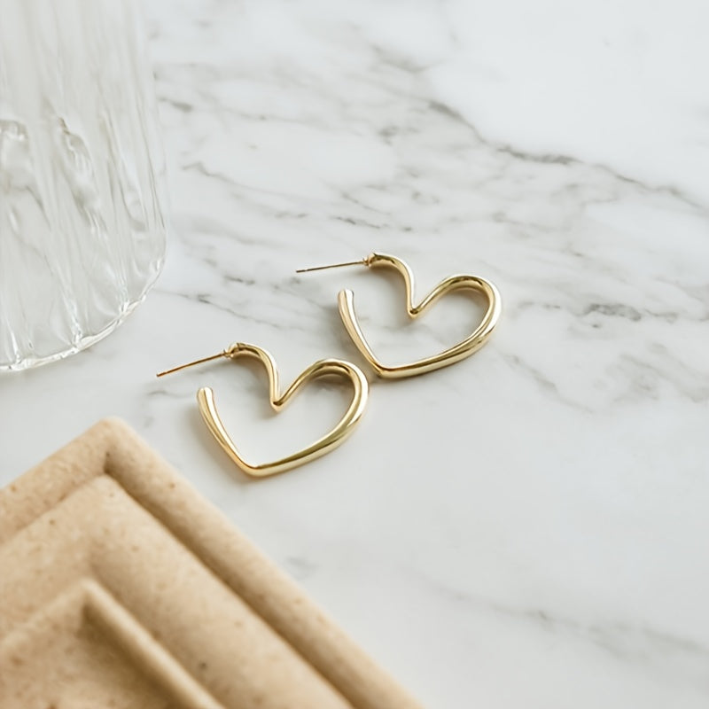 Red Heart Design Hoop Earrings Retro Simple Style Zinc Alloy Jewelry Trendy Gift For Lovers Female Ear Jewelry