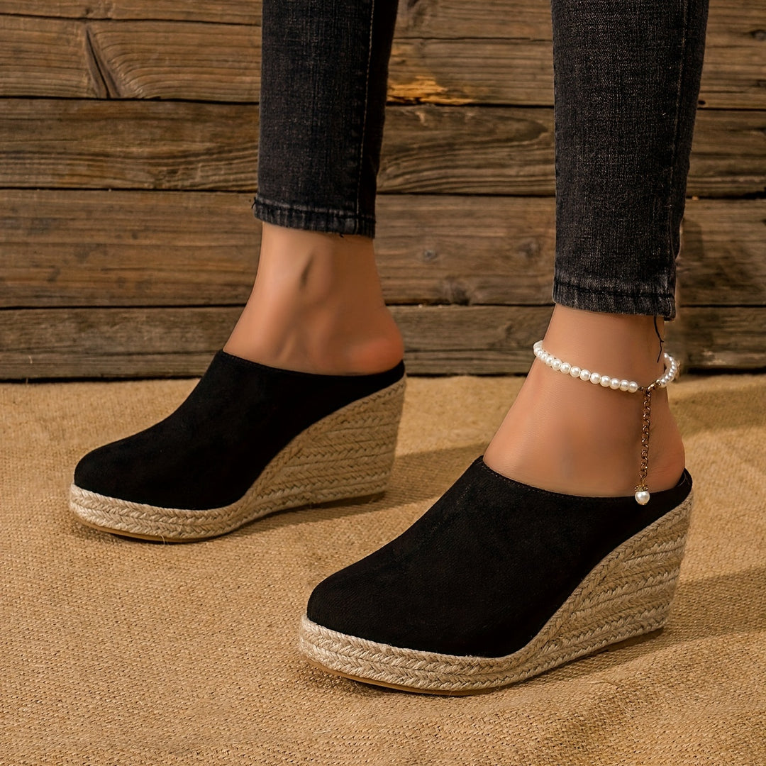 Women's Espadrille Wedge Sandals, Comfy Closed Toe Backless Slip On Heels, Casual Summer Backless Sandals