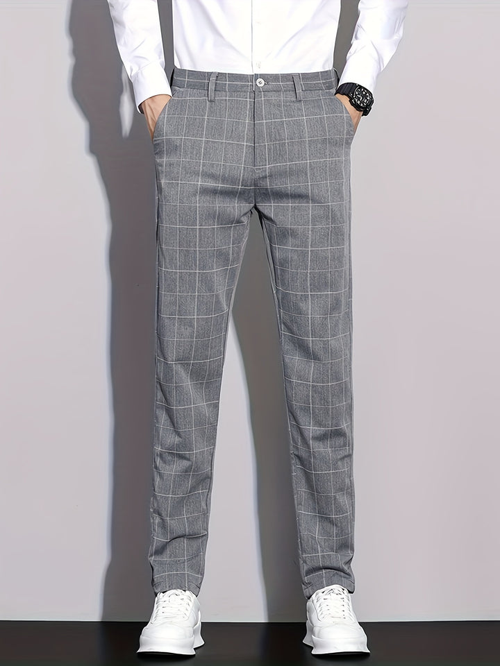 Men's Retro Plaid Slacks, Semi-formal Dress Pants For Business Banquet