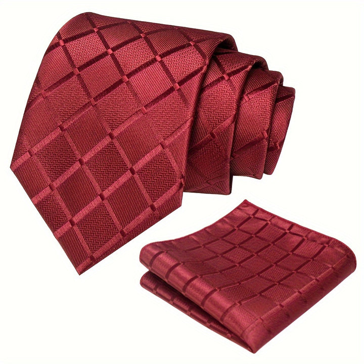 Men's Plaid Tie And Square Towel Set, Suitable For Daily Date Party Holiday Use