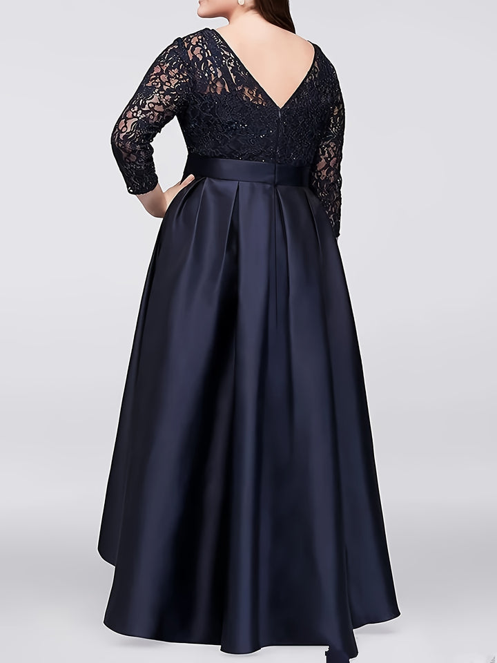 Stunning Plus Size Wedding Dress with Lace Details and Asymmetrical Hemline