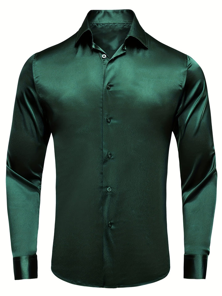 Men's Casual Button Up Long Sleeve Satin Shirt, Men's Clothes For Spring Summer Autumn, Tops For Men