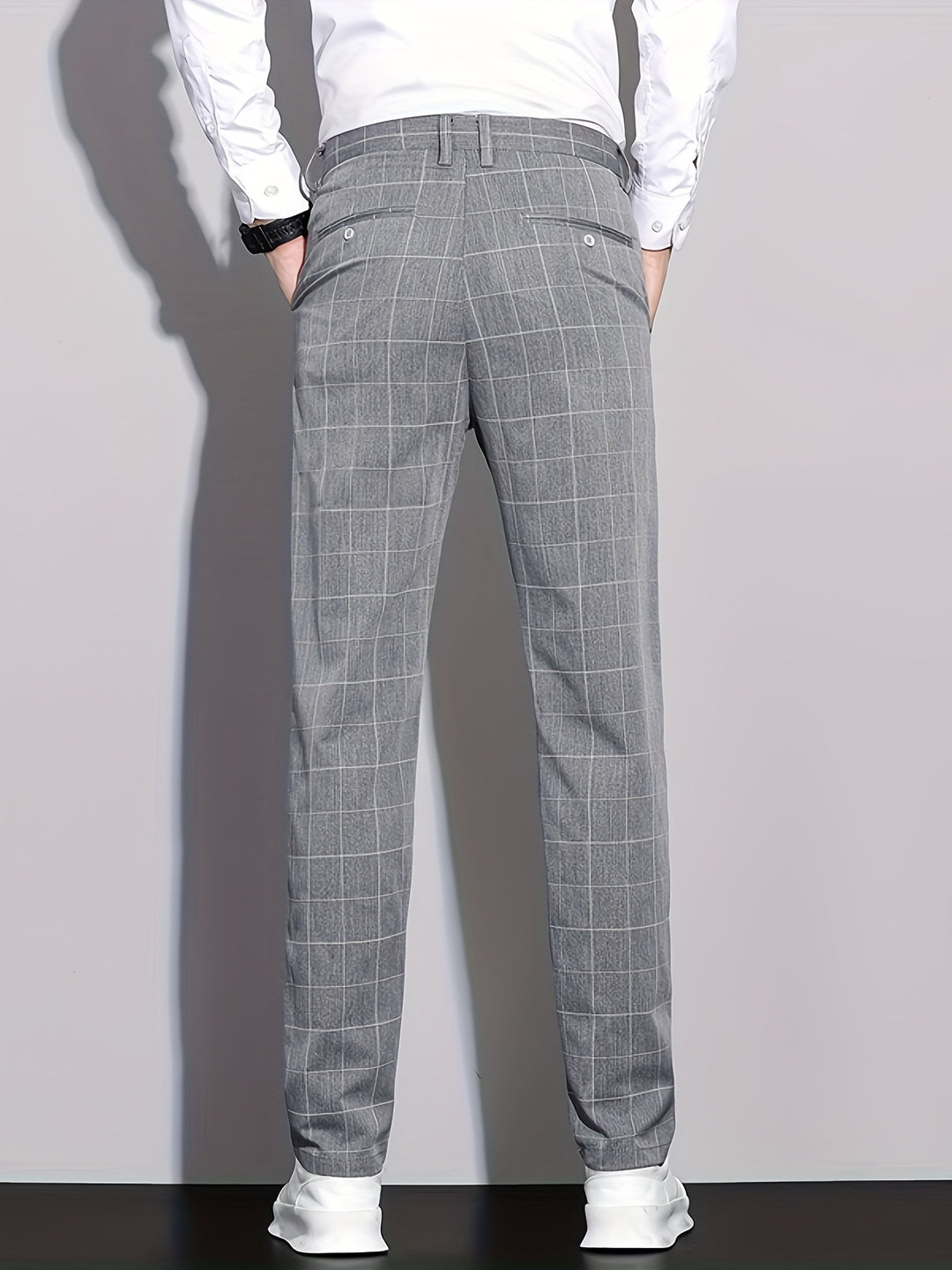 Men's Retro Plaid Slacks, Semi-formal Dress Pants For Business Banquet
