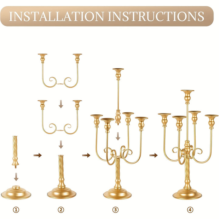2pcs Golden Candelabra Centerpieces For Tables, Metal Tall Candle Holder For Taper Candles, 5 Arm Candlestick Holder For Wedding Centerpiece Decor Party Event Reception Decoration,19.7in