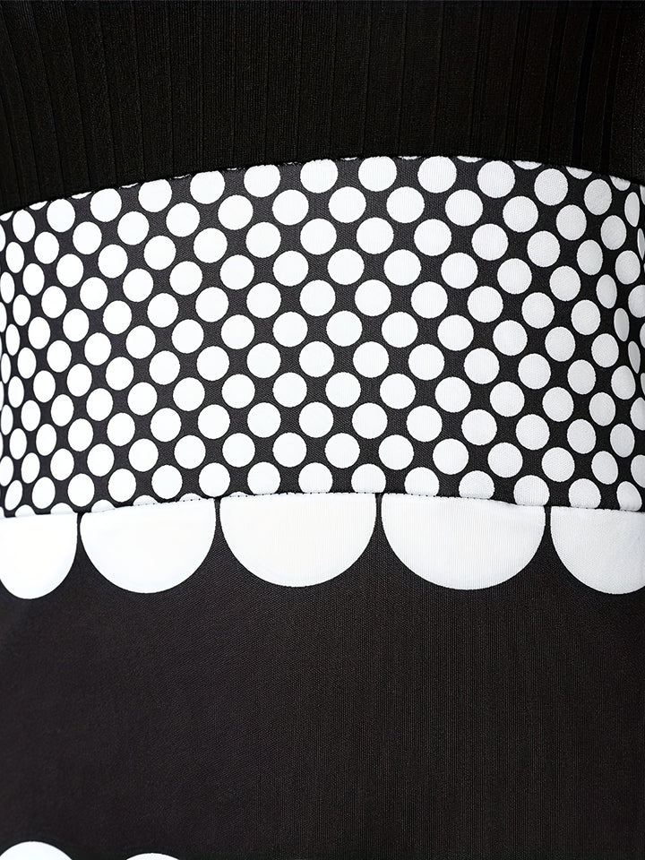 Polka Dot Print Split Dress, Elegant High Neck Long Sleeve Dress, Women's Clothing