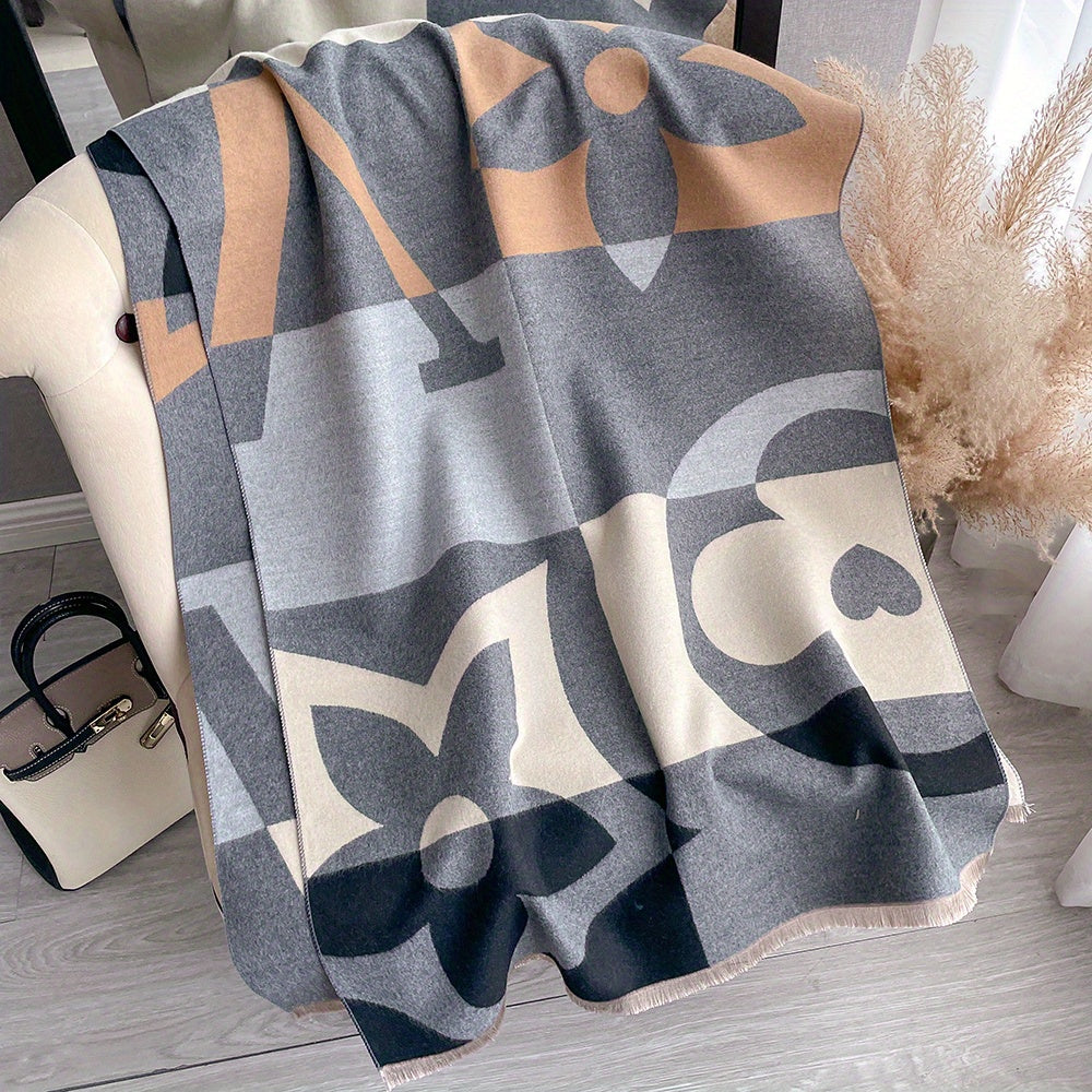 Stylish Jacquard Fringe Scarf Elegant Imitation Cashmere Warm Wrap Shawl Autumn Winter Thick Coldproof Unisex Scarf