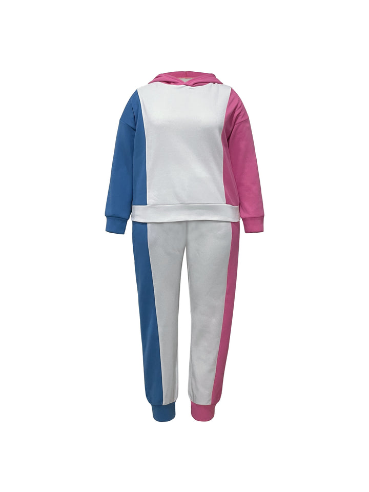 Women's Casual Outfits Set, Plus Size Colorblock Raglan Sleeve Hoodie & Joggers Outfits 2 Piece Set