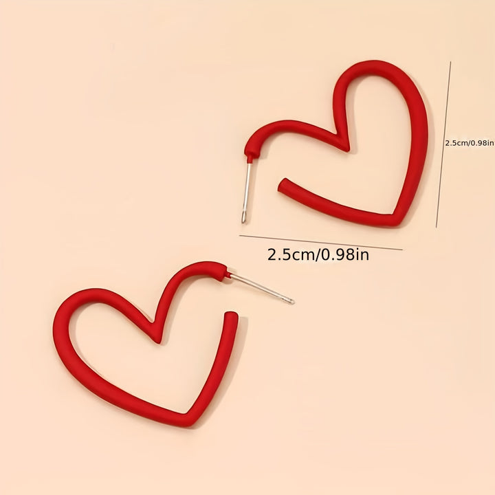 Red Heart Design Hoop Earrings Retro Simple Style Zinc Alloy Jewelry Trendy Gift For Lovers Female Ear Jewelry