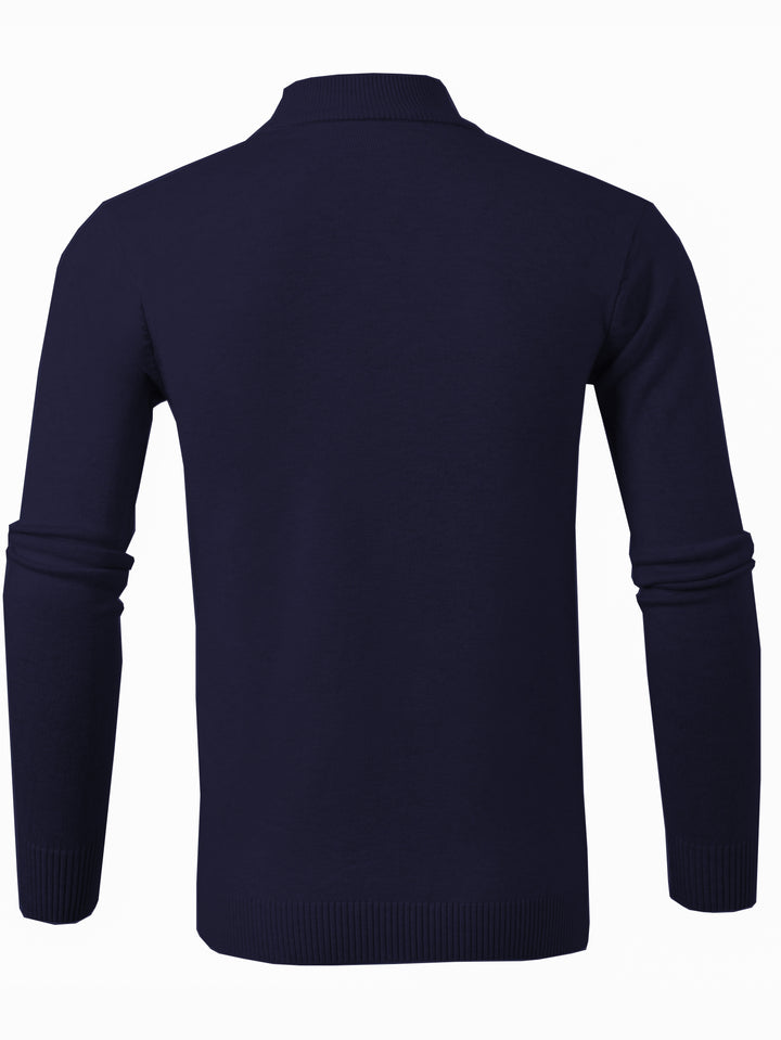 Mock Neck Knitted Slim Solid Sweater, Men's Casual Warm Solid High Stretch Pullover Sweater For Fall Winter