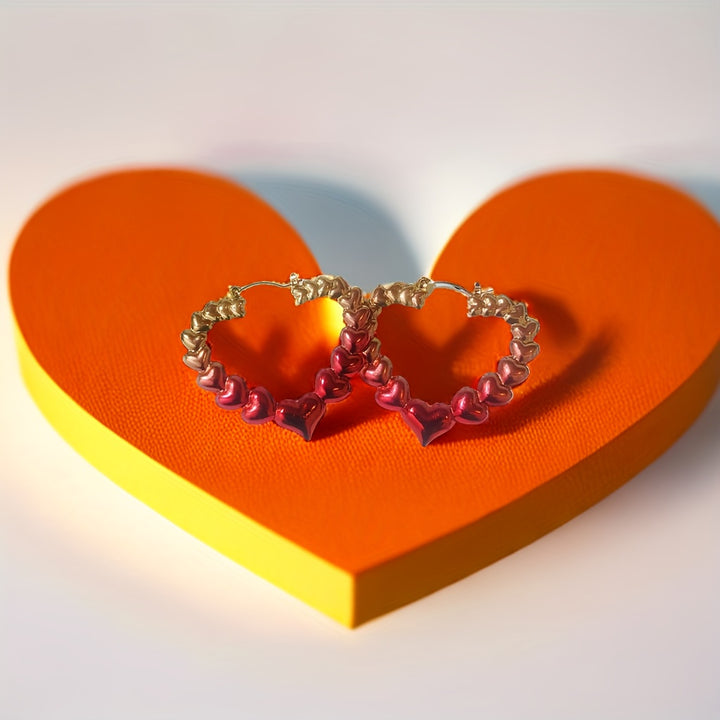 Romantic Alloy Hollow Out Heart-Shaped Hoop Earrings Valentine's Day Earrings Delicate Design For Women Girls Gifts 1Pair