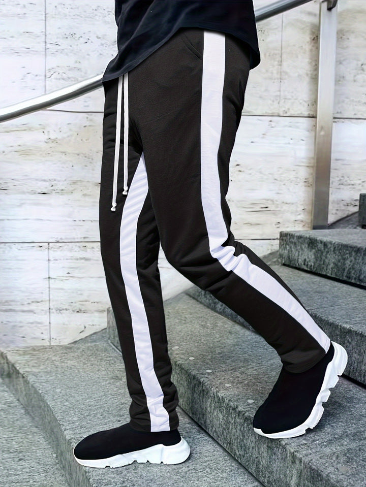 Chic Side-Striped Joggers, Men's Casual Waist Drawstring Sports Pants Sweatpants