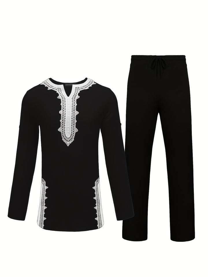 Men’s Two-piece Suits, Long Sleeve Tops & Pants Set, Formal Party African Men Dashiki Suit Shirt Pants Set Traditional Clothes Formal Dress