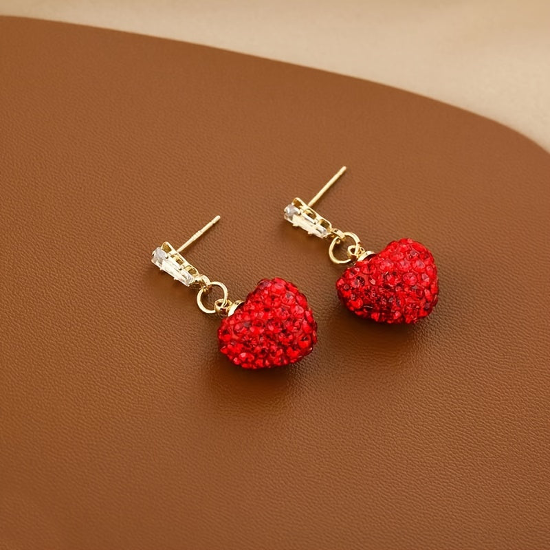 Red Love Earrings Big Red Heart-shaped Imitation Diamond Pendant Light Luxury High-end Earrings Christmas High-end Earrings Gift Jewelry For Women