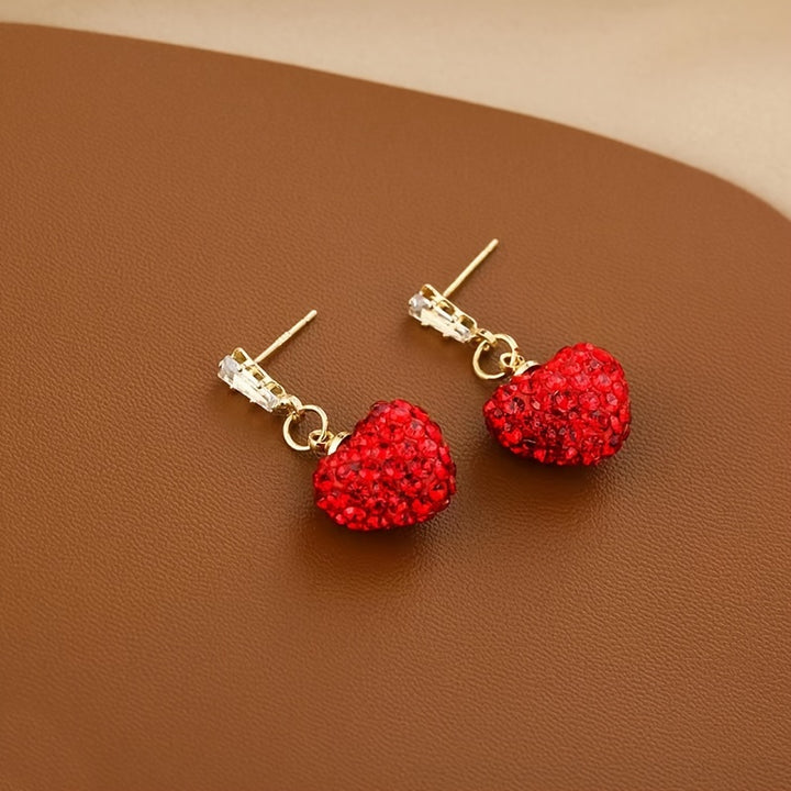Red Love Earrings Big Red Heart-shaped Imitation Diamond Pendant Light Luxury High-end Earrings Christmas High-end Earrings Gift Jewelry For Women