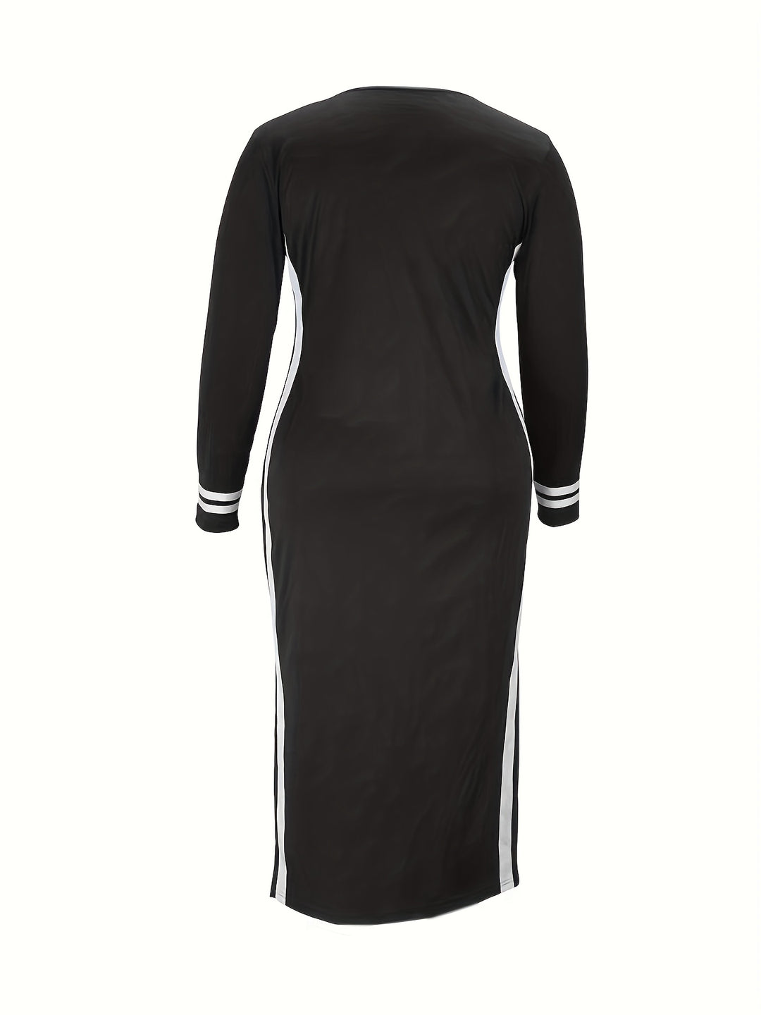Stylish Plus Size Dress for Women - Cross Letter & Stripe Print Long Sleeve Split Dress