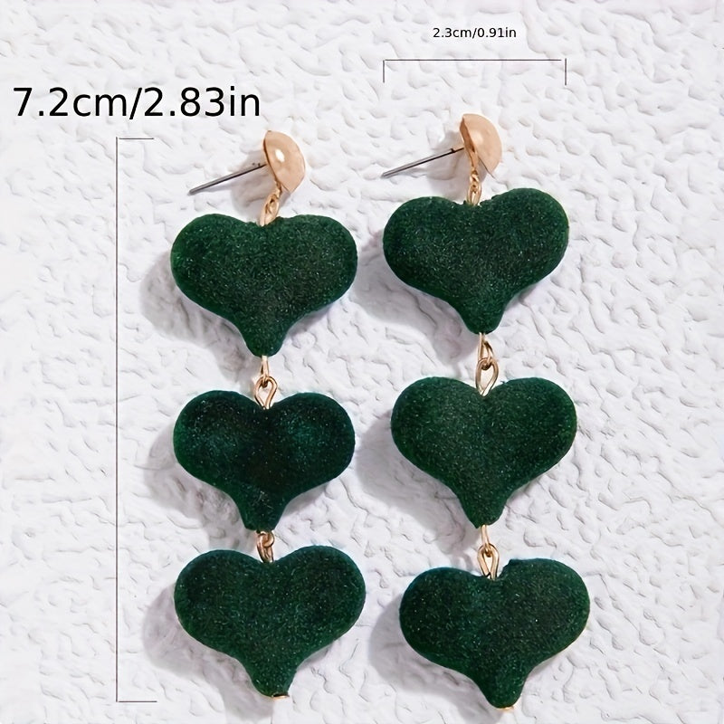Red Love Velvet Heart Long Dangle Earrings Female Accessories Jewelry Valentine's Day Gift 1Pair TRIO earrings
