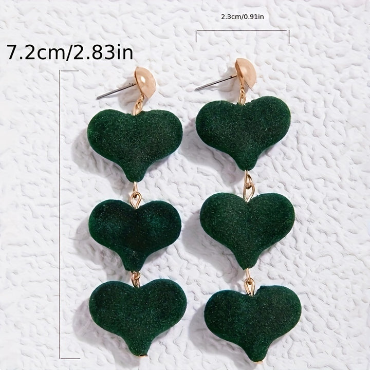 Red Love Velvet Heart Long Dangle Earrings Female Accessories Jewelry Valentine's Day Gift 1Pair TRIO earrings
