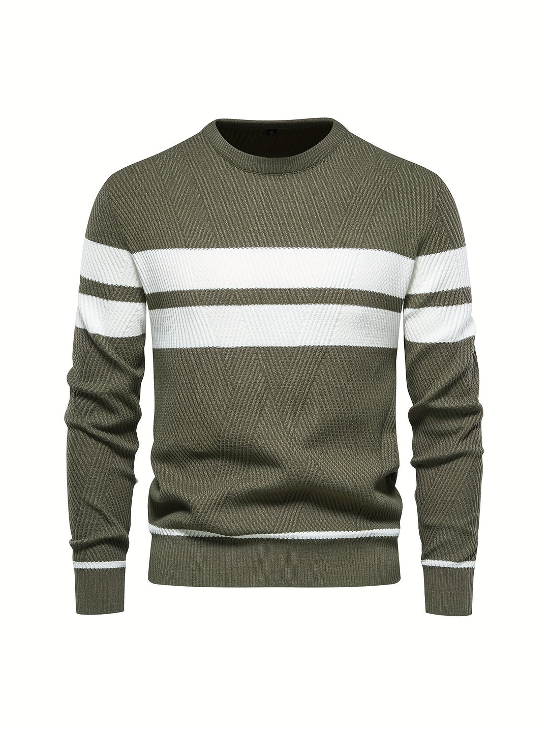 All-Match Striped Knitted Sweater, Men's Casual Warm High Stretch Crew Neck Pullover Sweater For Fall Winter