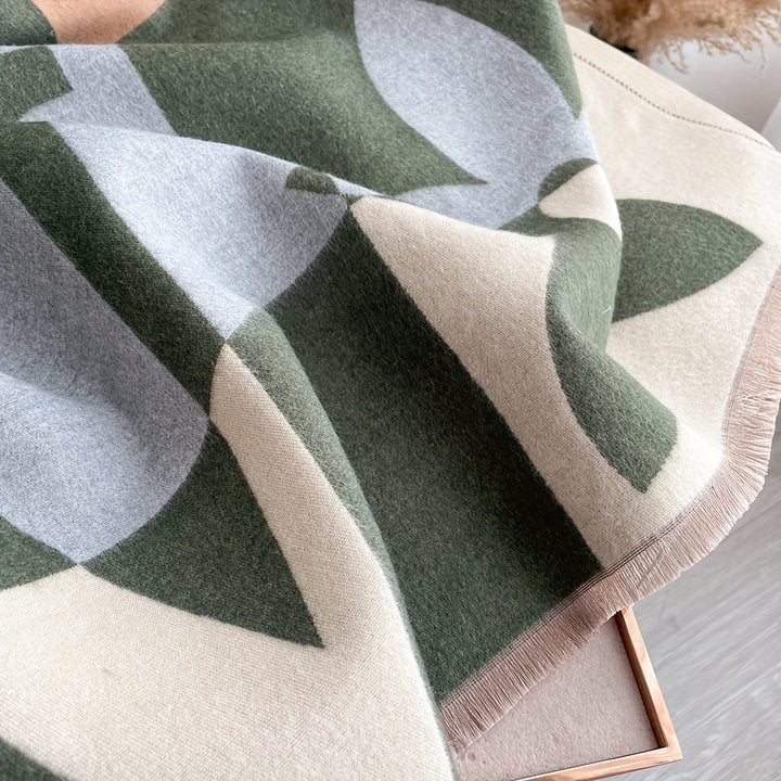 Stylish Jacquard Fringe Scarf Elegant Imitation Cashmere Warm Wrap Shawl Autumn Winter Thick Coldproof Unisex Scarf