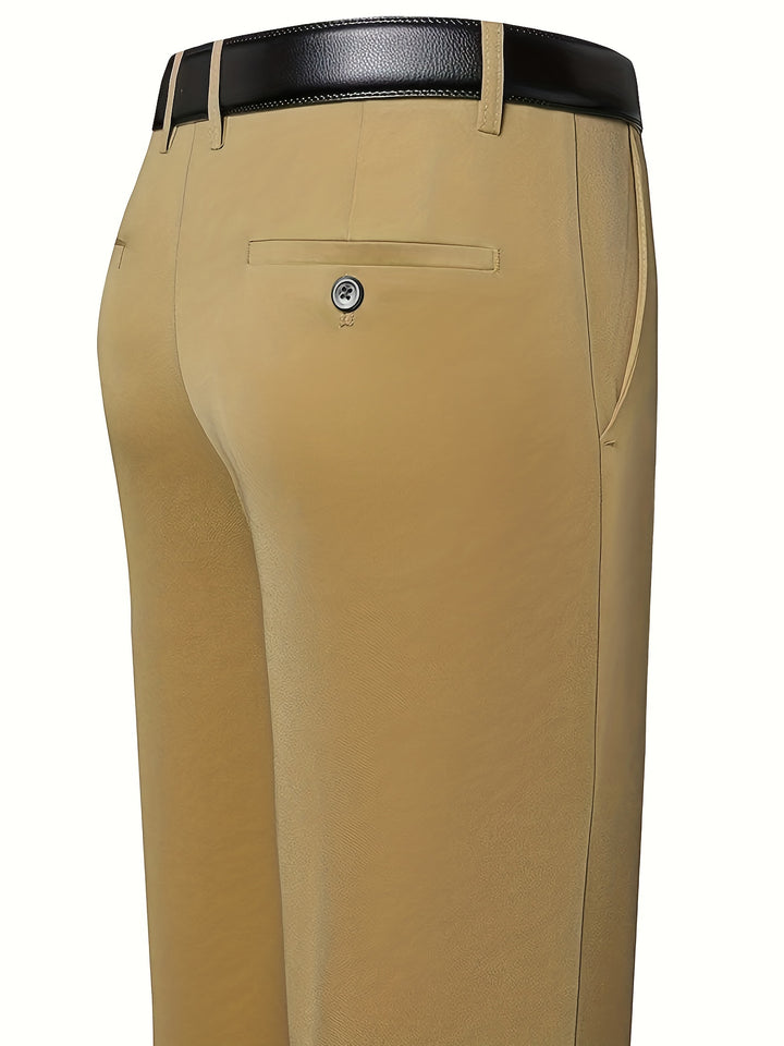 Classic Design Dress Pants, Men's Formal Solid Color Mid Stretch Dress Pants For Spring Summer Business