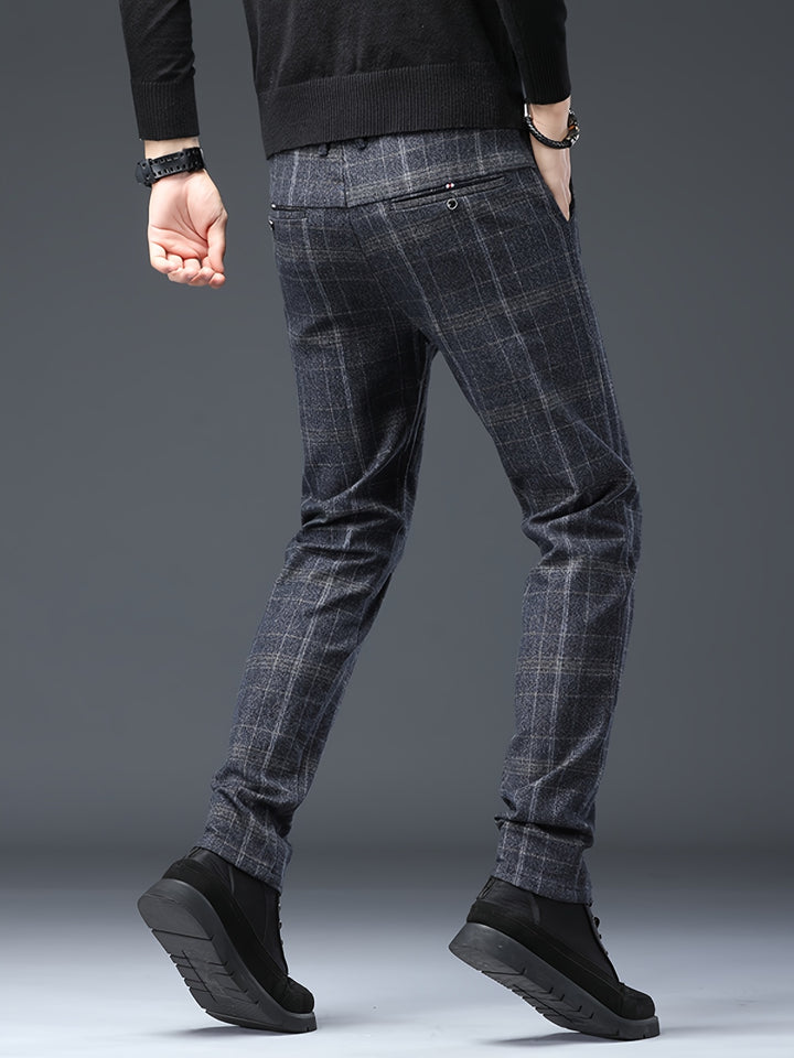 Men's Casual Retro Plaid Slim Fit Trousers For Fall Winter Leisure Activities