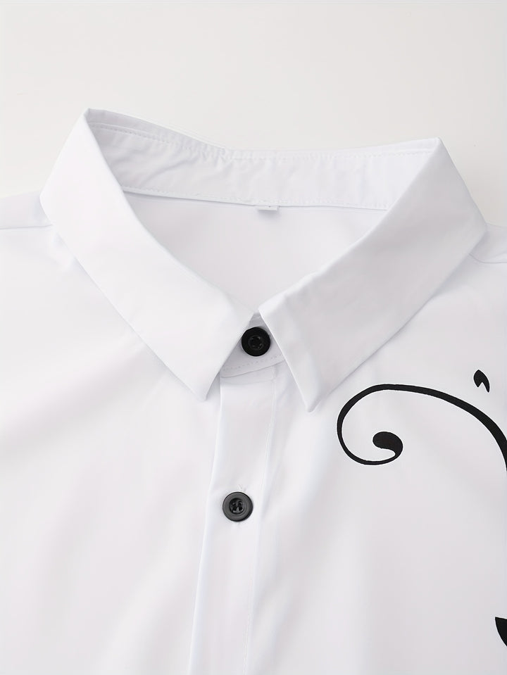 Simple Print Men's All-match Casual Long Sleeve Lapel Shirt, Spring Fall