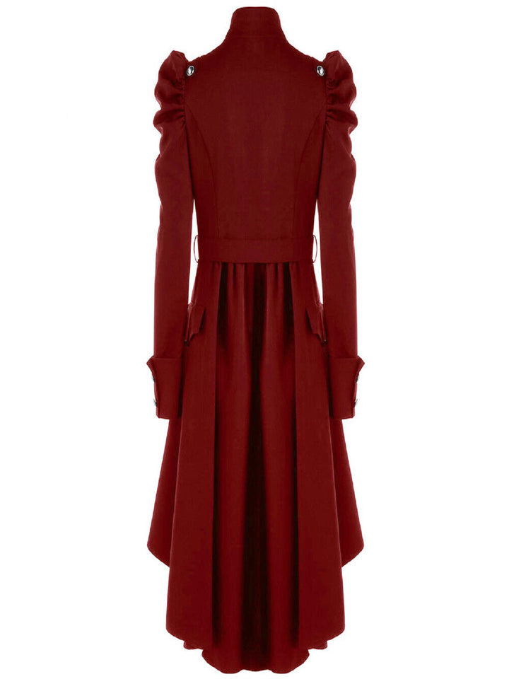 Solid Double Breasted Pea Coat, Belted Buckle Spring Mid-Long Lapel Outerwear, Women's Clothing