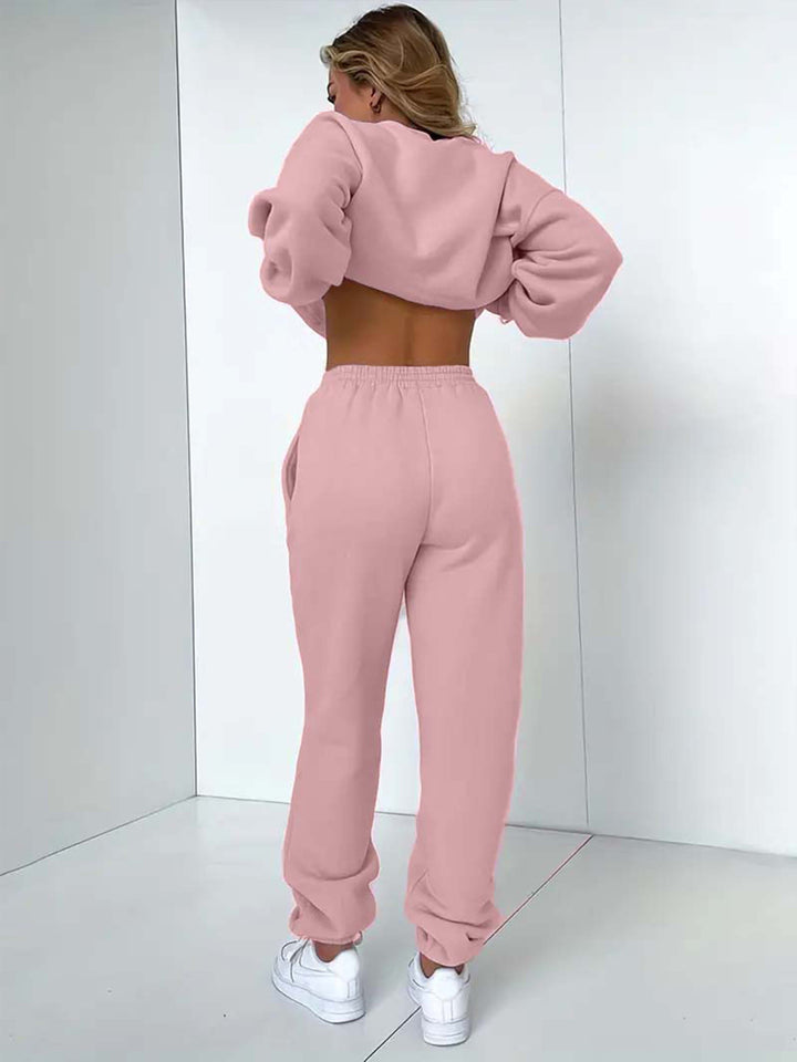 Valentine's Day Print Fleece Two-piece Set, Casual Long Sleeve Sweatshirt & Jogger Pants Outfits, Women's Clothing