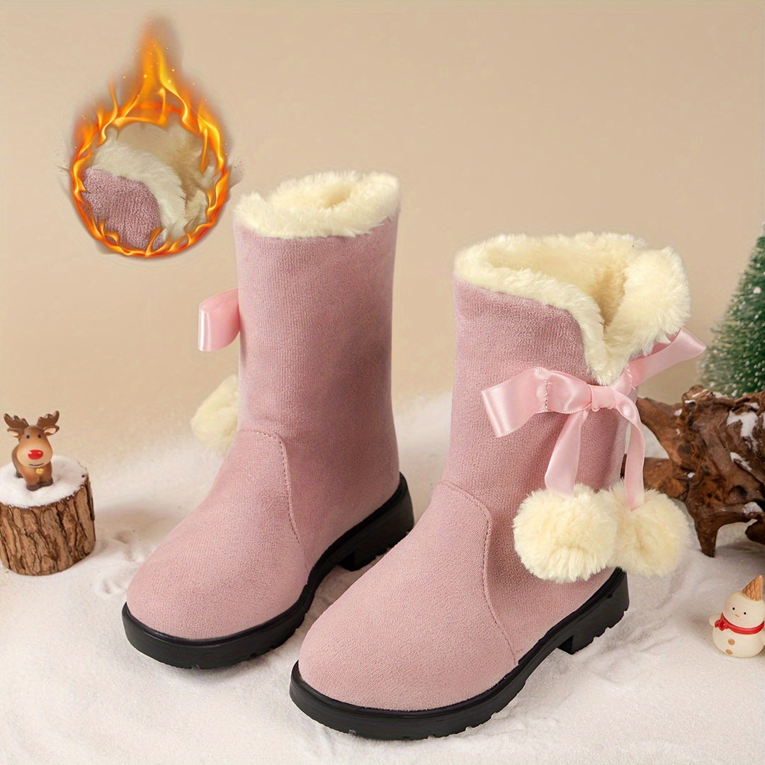 Girl's Trendy Snow Boots, Warm Fleece Cozy Non-slip Ankle Boots Plush Comfy Outdoor Hiking Shoes Lined Trekking Shoes, Winter