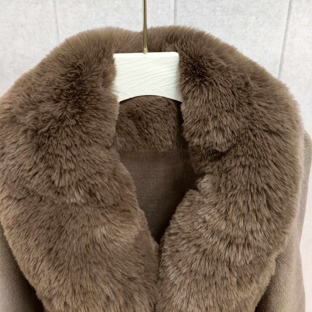 Soft Faux Rabbit Fur Collar Shawl Solid Color Elegant Large Lapel Warm Coat Shawl Winter Thickened Windproof Cloak Cape