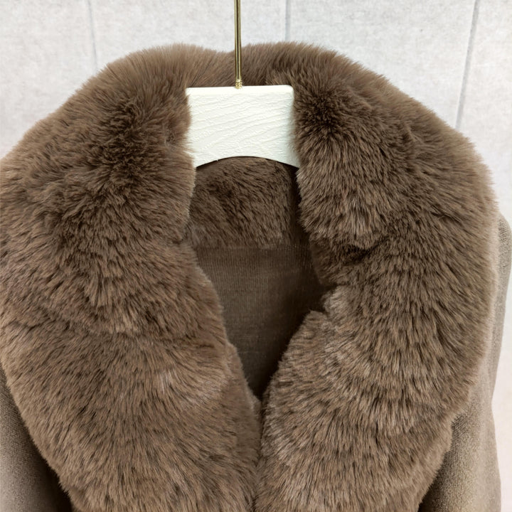 Soft Faux Rabbit Fur Collar Shawl Solid Color Elegant Large Lapel Warm Coat Shawl Winter Thickened Windproof Cloak Cape