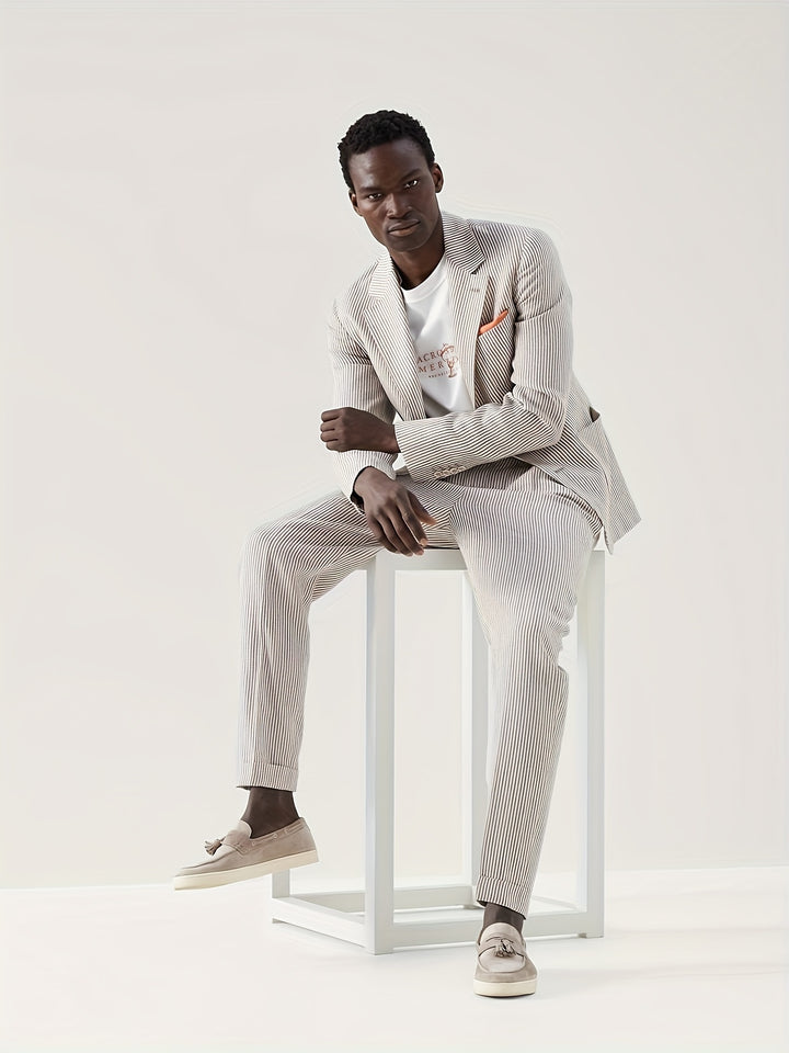 Men's Chic Striped Dress Pants, Elegant Retro Stretch Dress Pants For Business Banquet