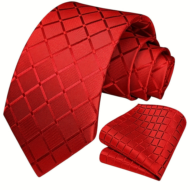Men's Plaid Tie And Square Towel Set, Suitable For Daily Date Party Holiday Use