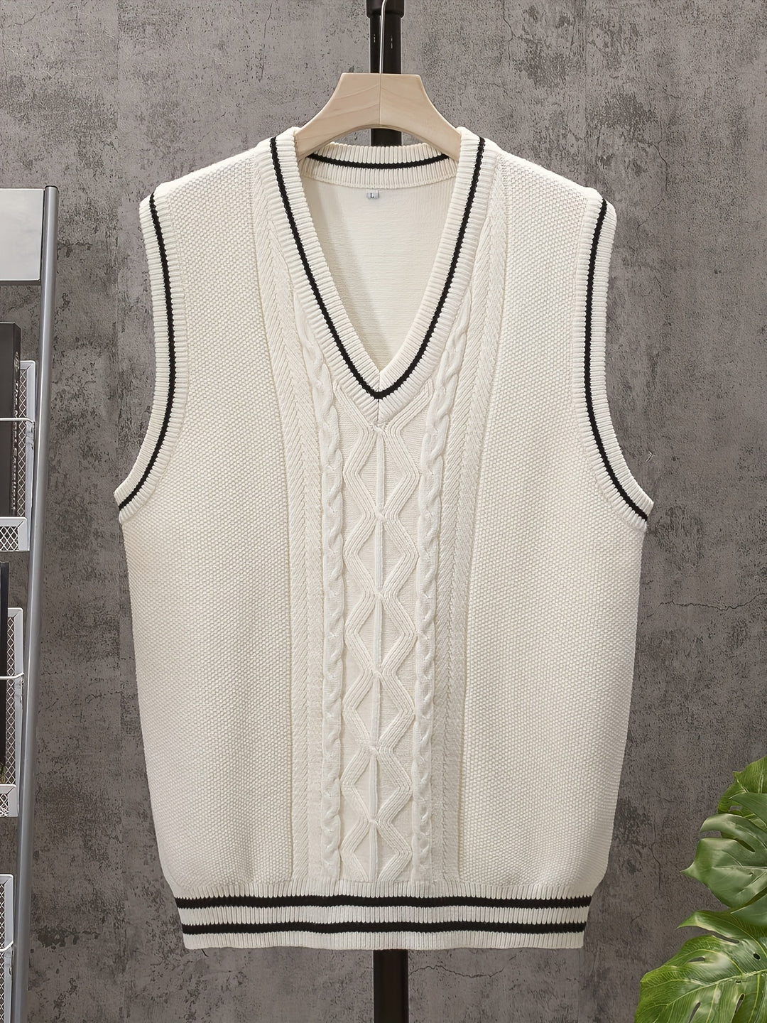 Casual Sleeveless V-Neck Sweaters, Men's Vertical Stripe Knit Vest