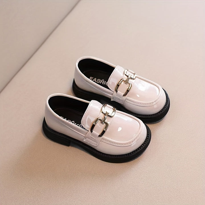 Girls Trendy Buckle Strap Slip On Loafers, Kids Casual Dress Up Walking Shoes