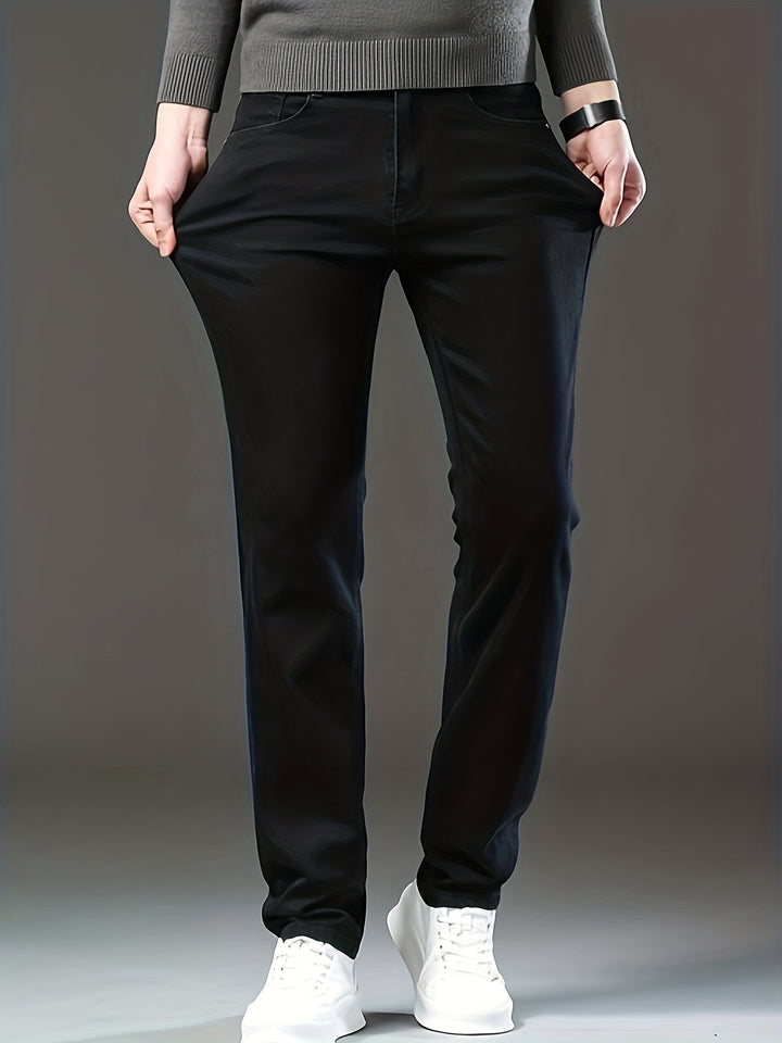 Slim Fit Straight Leg Jeans, Men's Casual Stretch Trousers For Business