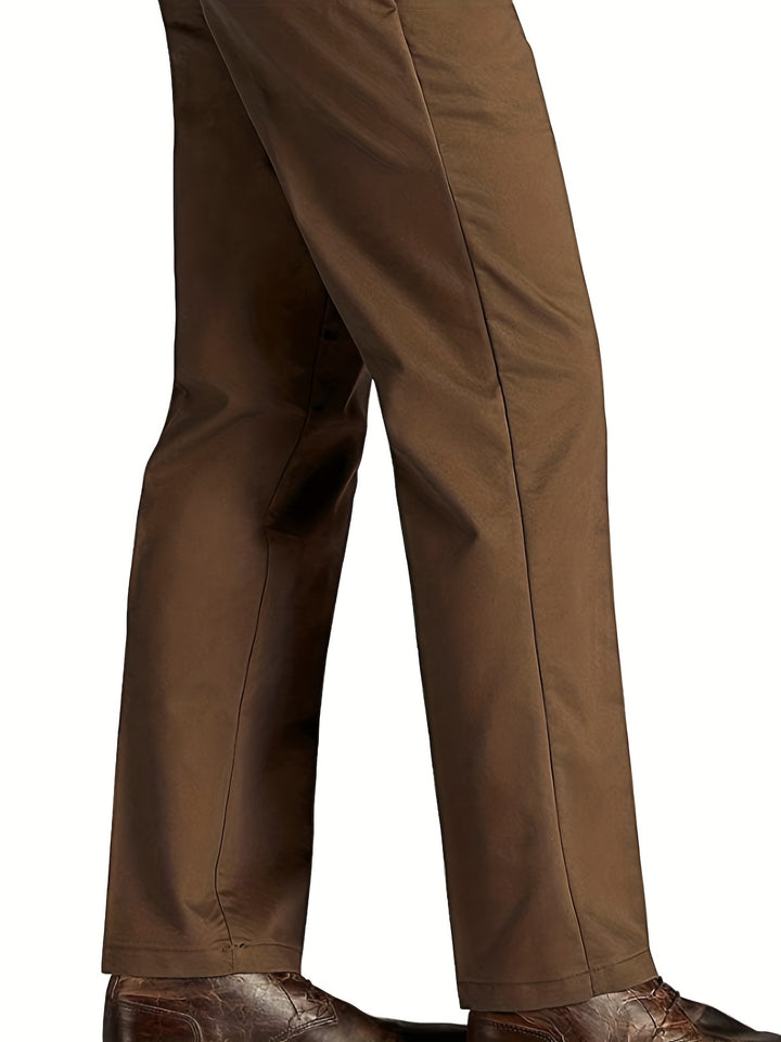 Plus Size Men's Formal Solid Pants, Flat Front Skinny Office Business Dress Long Pants