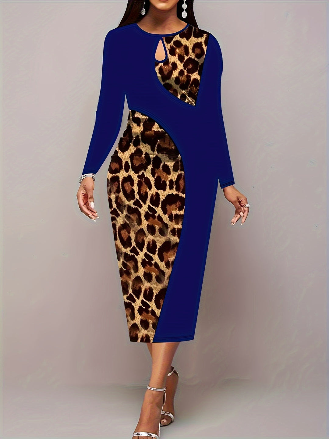 Stylish Plus Size Leopard Print Dress with Cut Out Details and Medium Stretch Fabric