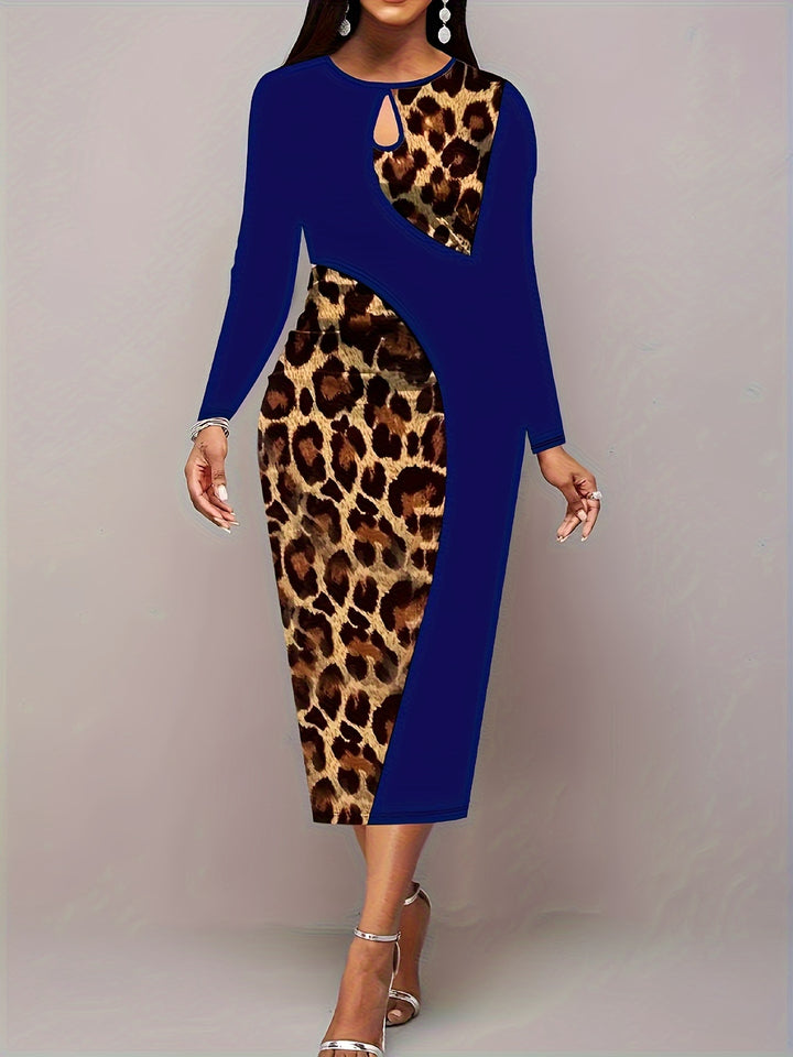 Stylish Plus Size Leopard Print Dress with Cut Out Details and Medium Stretch Fabric