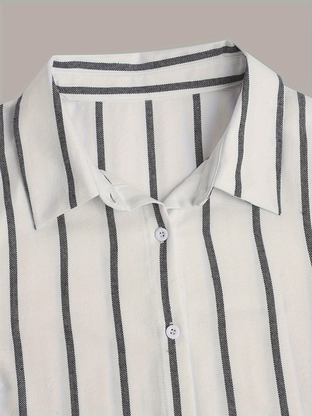 Plus Size Casual Outfits Set, Women's Plus Stripe Print Button Up Long Sleeve Turn Down Collar Blouse & Button Fly Wide Leg Pants Outfits 2 Piece Set