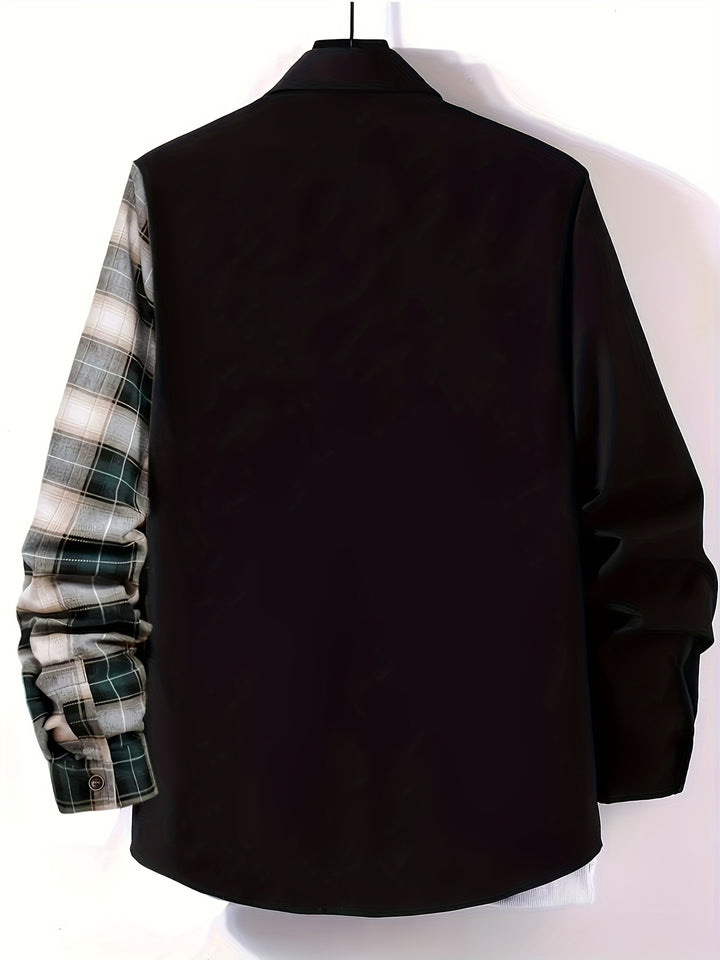 Boy's Plaid Button Down Shirt, Kids Lapel Color Block Trendy Long Sleeve Casual Tee Tops With Pocket For All Season