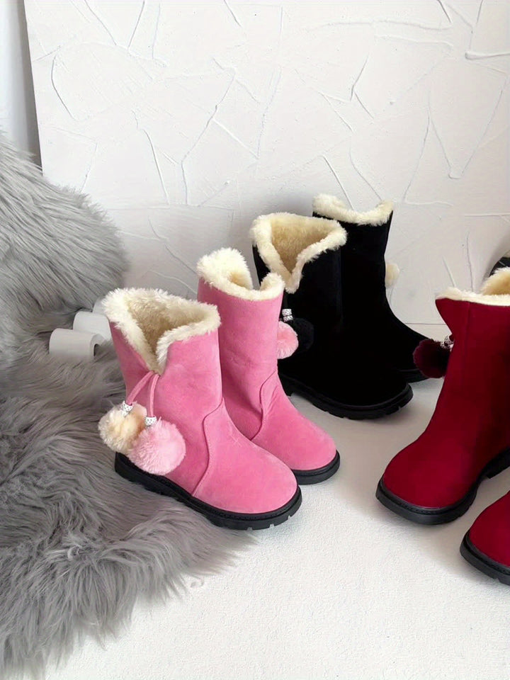 Trendy Cute Plus Fleece Boots For Girls Kids, Comfortable Non Slip Boots For Indoor Outdoor Travel, Autumn And Winter