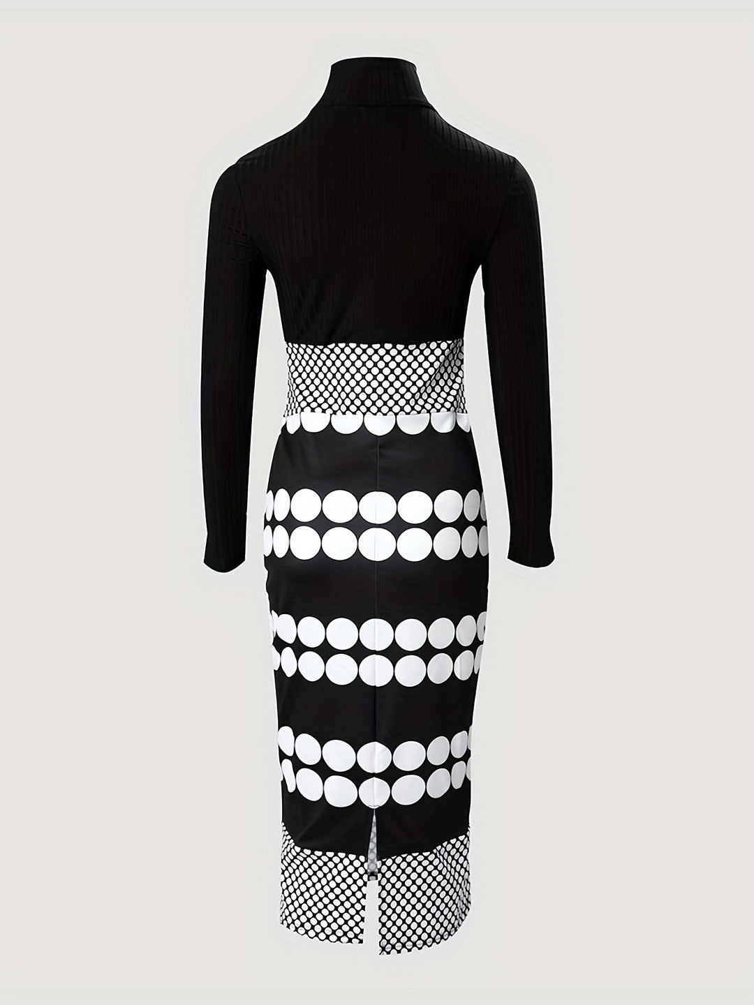 Polka Dot Print Split Dress, Elegant High Neck Long Sleeve Dress, Women's Clothing