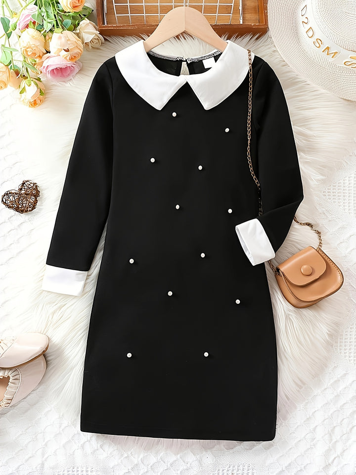 Splicing Long Sleeve Collar Dress Girls Spring Fall Christmas Gift